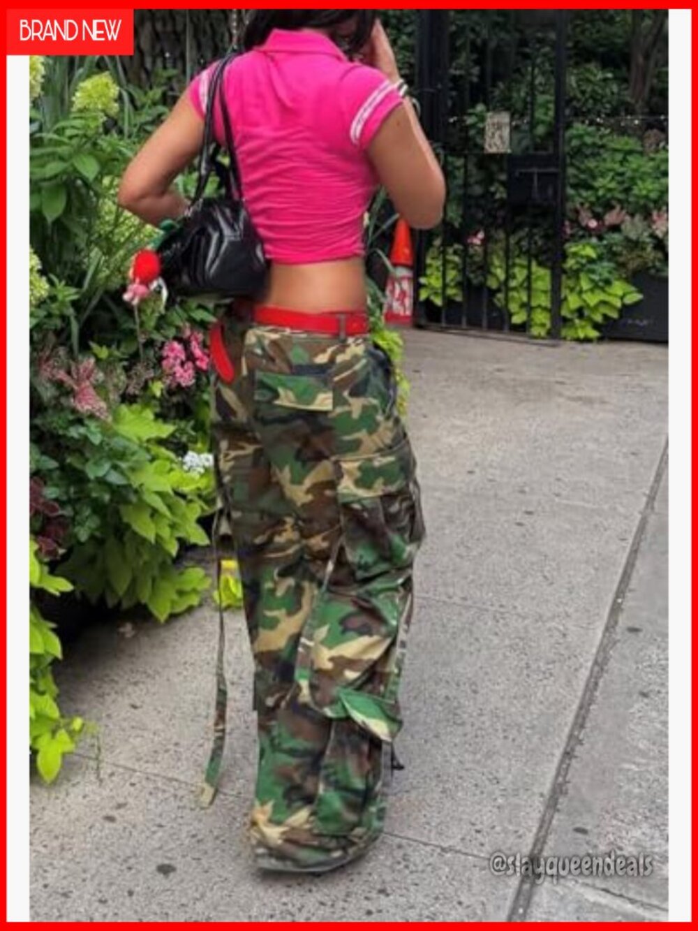 High Waist Wide Leg Cargo Pants Multi Pocket Army Military Joggers Plus Size - Picture 5 of 7